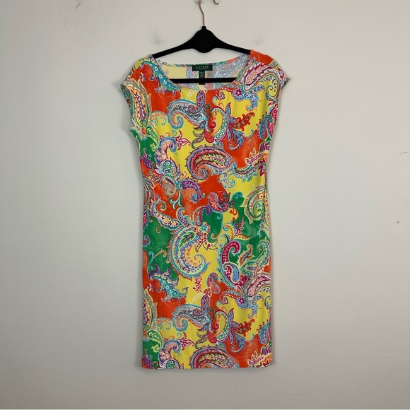 Lauren Ralph Lauren | Colorful Paisley Short Sleeve Shift Dress Size MP NWT - Picture 1 of 5